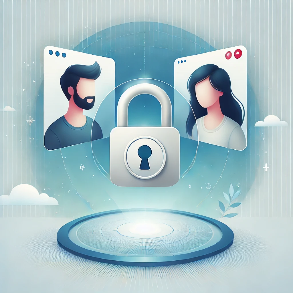 Illustration of a secure video chat between two users, emphasizing safety and moderation